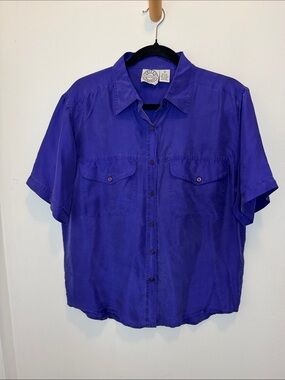 80’s Silk Short-Sleeve Button-Up Shirt Deep Violet Purple